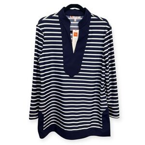 Jude Connally Women’s Navy and White Striped Top Size L *2202
